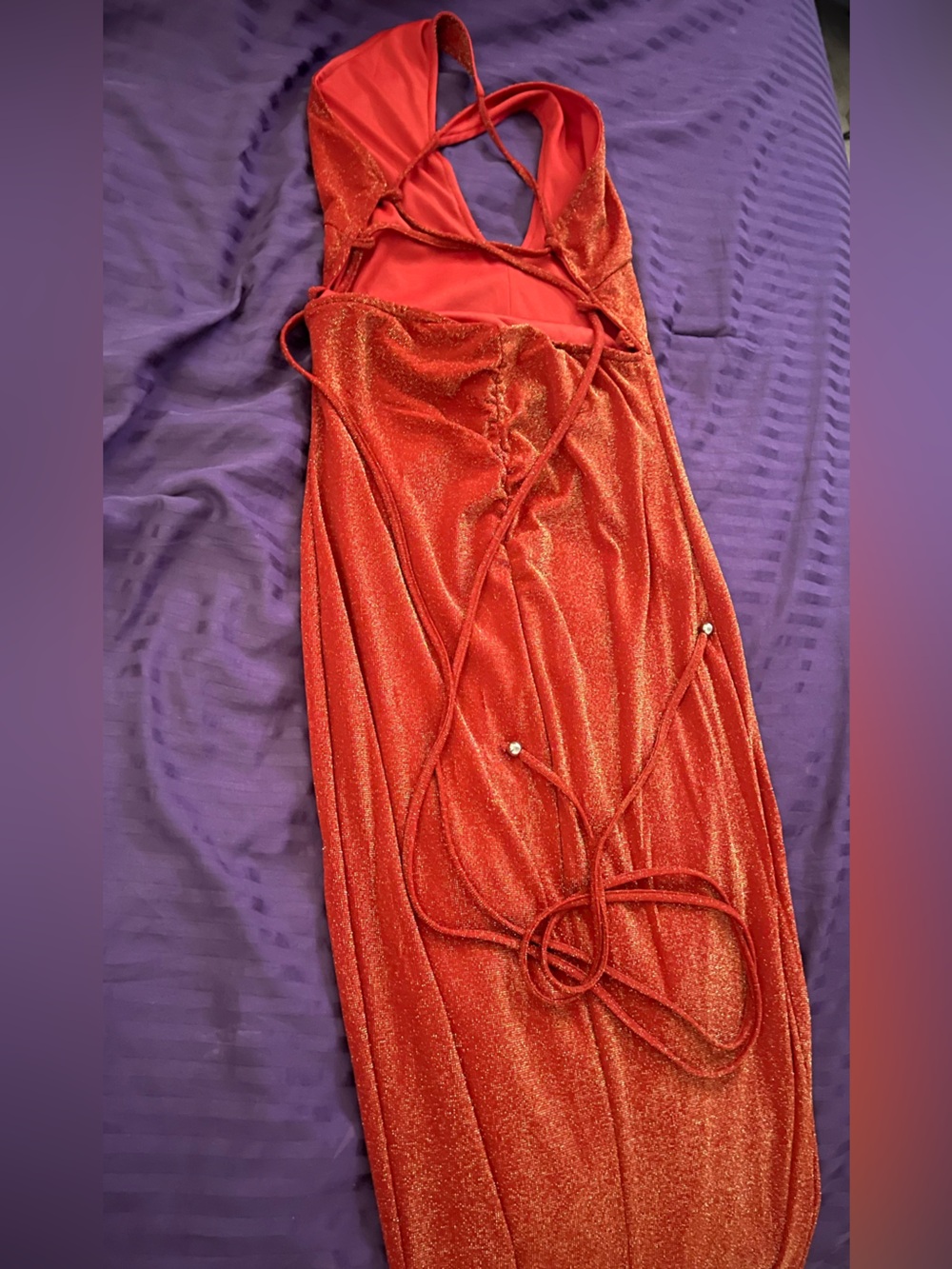 Rust red  Shimmer Ruched Dress with Tie Details
